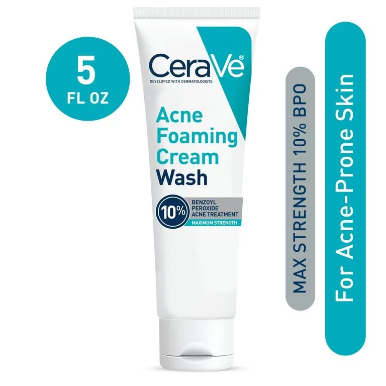 CeraVe Acne Foaming Cream Wash with 10% Benzoyl Peroxide for Face & Body, 5 oz | Walmart (US)