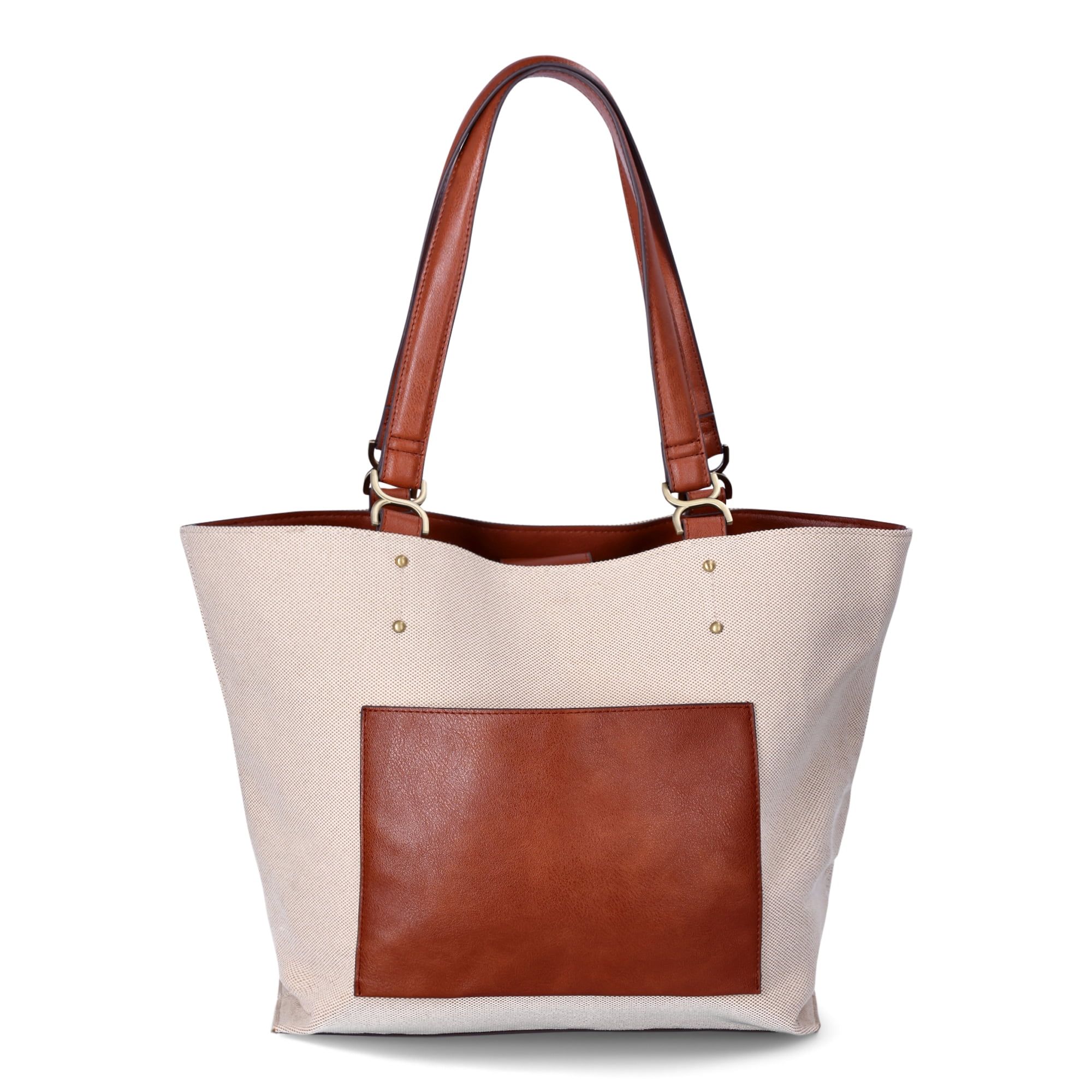 Time and Tru Women's Raya Canvas Tote Bag, Natural Cognac | Walmart (US)