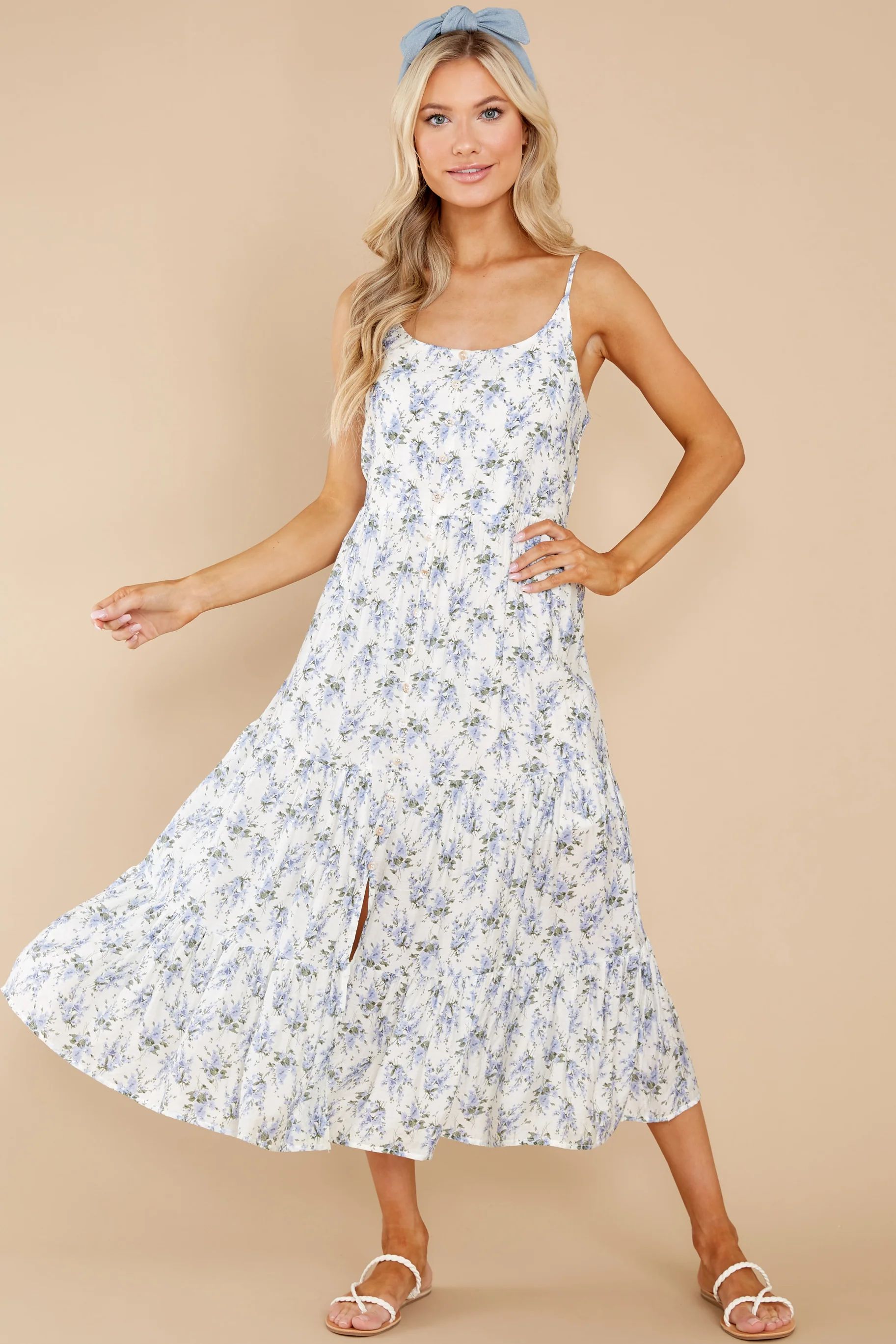 New Opportunity Blue And White Floral Print Midi Dress | Red Dress 