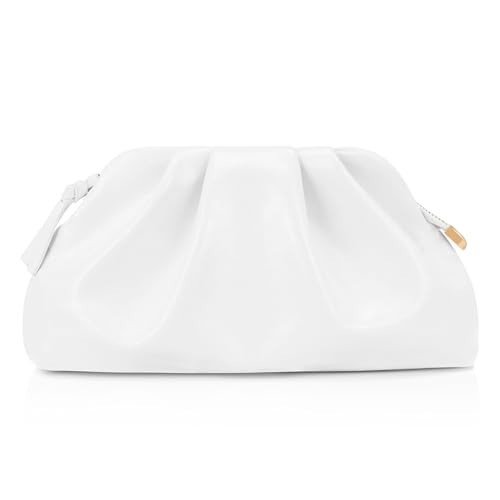 Milisente Cloud Clutch Bag for Women PU Leather Pleated Dumpling Evening Bag Purse with Shoulder Strap(White) | Amazon (UK)