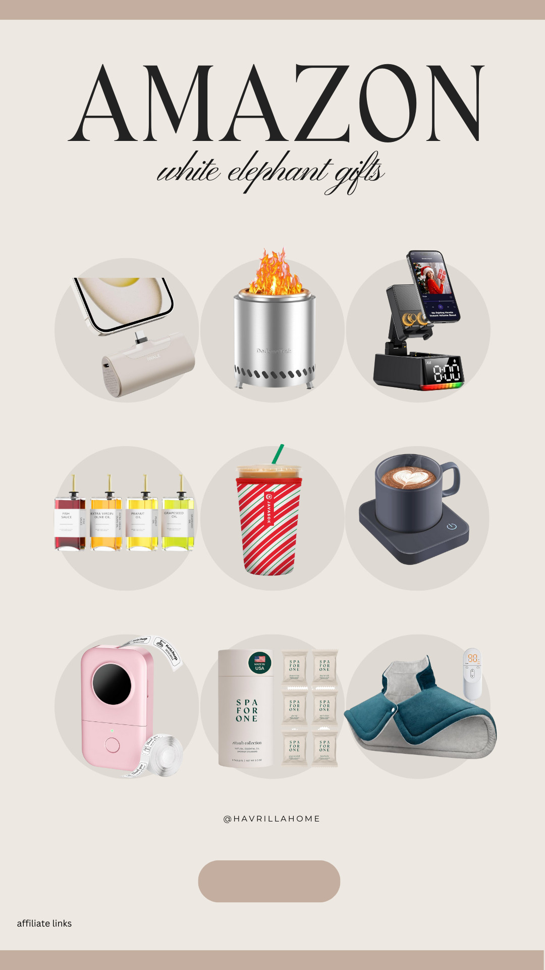 Amazon white elephant gifts, amazon gag gifts, affordable gift ideas, coworker gift ideas, office party gifts, budget gift ideas, unique amazon finds, mini fire pit, phone stand, phone docking station, coffee mug warmer, portable label maker, spa for one, heated shoulder wrap, gift exchange ideas, holiday party gifts. Follow @havrillahome on Instagram and Pinterest for more home decor inspiration, diy and affordable finds Holiday, christmas decor, home decor, living room, Candles, wreath, faux wreath, walmart, Target new arrivals, winter decor, spring decor, fall finds, studio mcgee x target, hearth and hand, magnolia, holiday decor, dining room decor, living room decor, affordable, affordable home decor, amazon, target, weekend deals, sale, on sale, pottery barn, kirklands, faux florals, rugs, furniture, couches, nightstands, end tables, lamps, art, wall art, etsy, pillows, blankets, bedding, throw pillows, look for less, floor mirror, kids decor, kids rooms, nursery decor, bar stools, counter stools, vase, pottery, budget, budget friendly, coffee table, dining chairs, cane, rattan, wood, white wash, amazon home, arch, bass hardware, vintage, new arrivals, back in stock, washable rug  

 

#LTKGiftGuide #LTKHoliday #LTKSeasonal