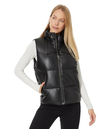 Levi's Women's Western Puffer Vest, Black Faux Leather, Large | Amazon (US)