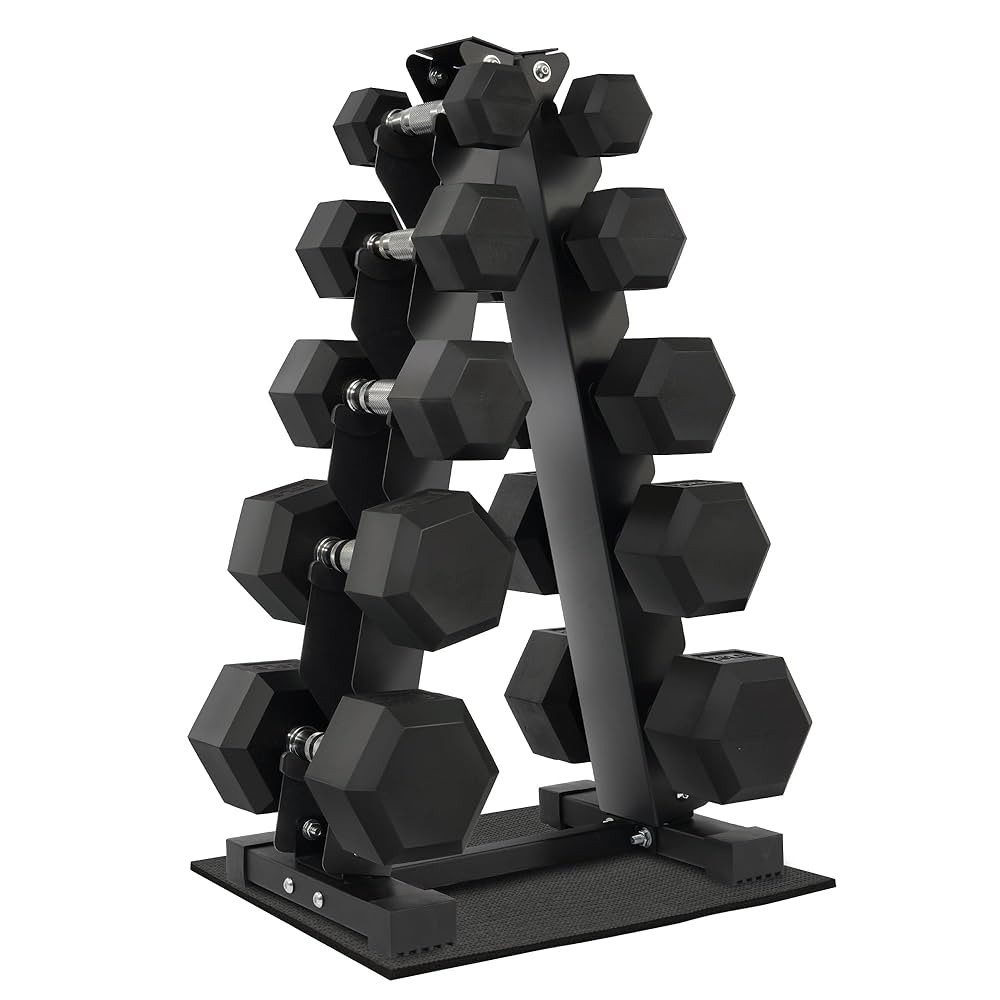 Rubber Coated Hex Dumbbell Weight Sets and Storage Rack, 100LBS Set or 150LBS Set, 5-20 lbs Pairs... | Amazon (US)