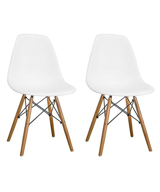 White Mid-Century Wood-Leg Side Chair - Set of Two | zulily