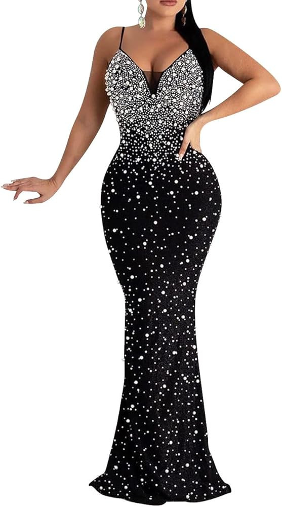 MAYFASEY Women's Sexy Elegant Rhinestone Hot Drilling Process Bodycon Dress Party Club Night Out ... | Amazon (US)