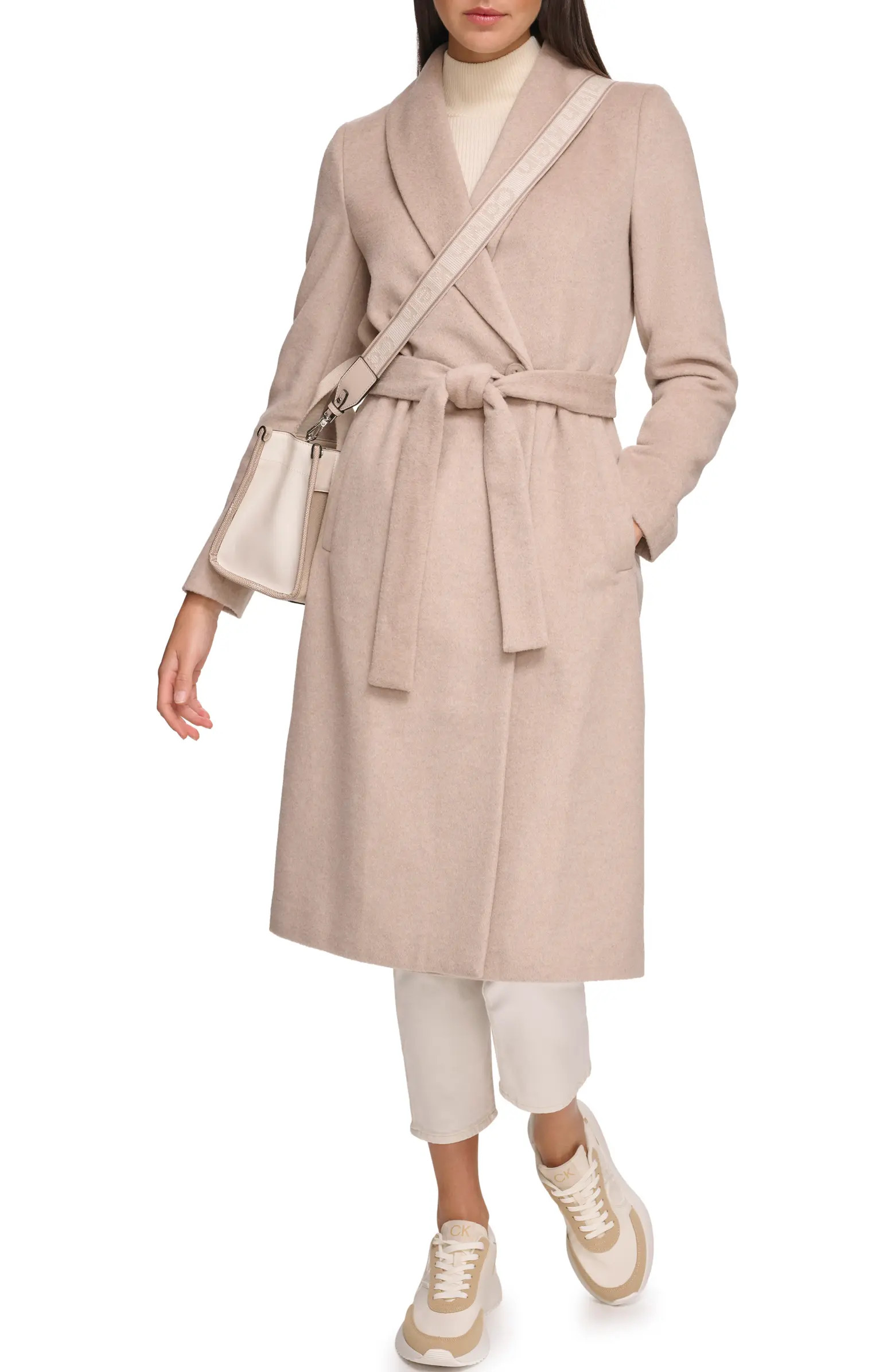 B Luxe Tie Waist Wool Blend Coat | Nordstrom Rack