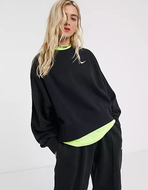 Nike Trend Fleece oversized cropped crew neck sweatshirt in black | ASOS (Global)