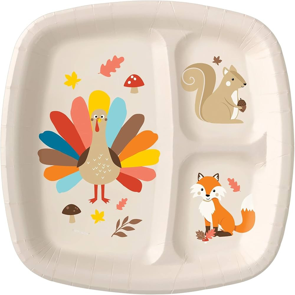 Multicolor Happy Turkey Day Divided Paper Plates (Pack Of 8) - 9" | Fun & Disposable Tableware, P... | Amazon (US)