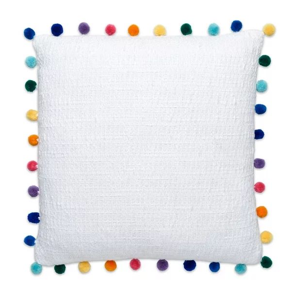 Gap Home Kids Organic Cotton Decorative Pillow with Pom Trim, White, 18 x18 | Walmart (US)