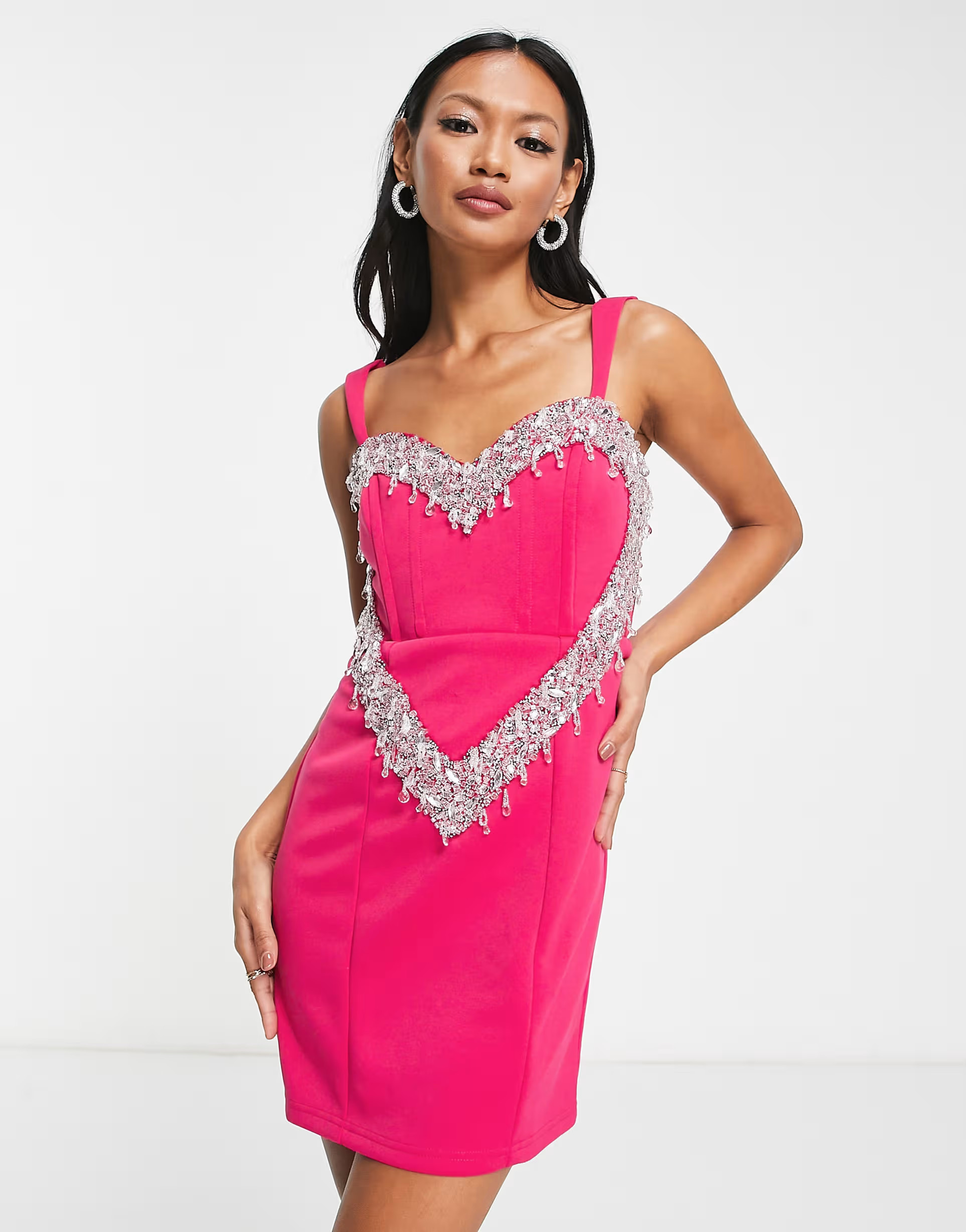 ASOS DESIGN heart embellished mini dress in pink | ASOS (Global)