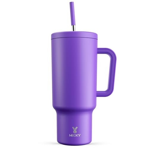 Meoky 40 oz Tumbler with Handle and Straw: Stainless Steel Insulated Tumbler with Lid and Straw - 100% Leak Proof Tumbler for Car Cup Holders - Travelers Commuters Workers, Purple | Amazon (US)