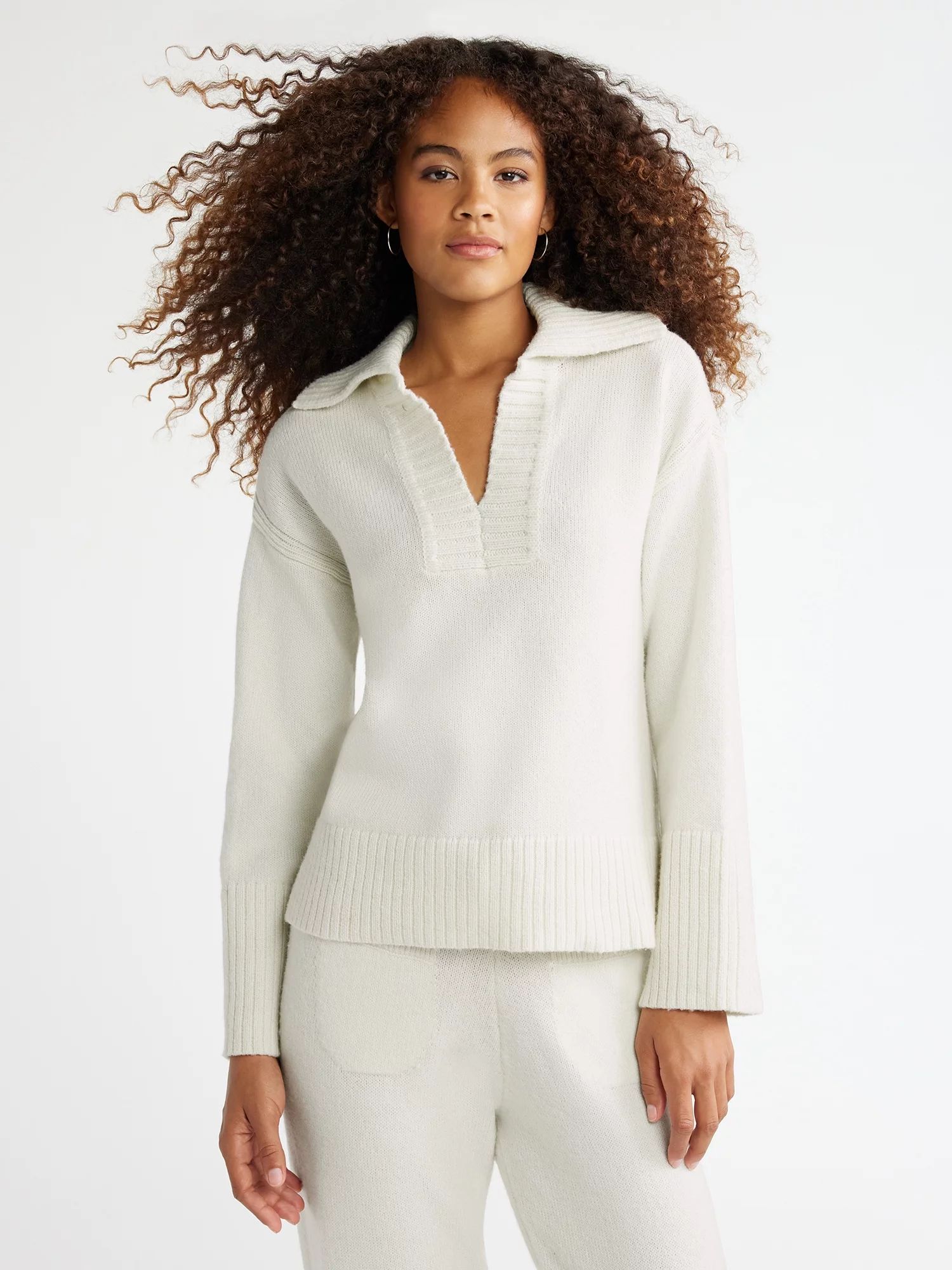 Free Assembly Women's Wide Collar Sweater with Long Sleeves, Midweight | Walmart (US)
