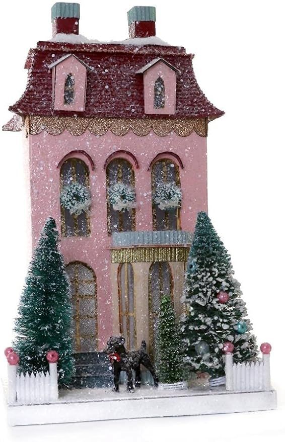 15" Pink Chateau Townhouse with Dog Christmas Village House | Amazon (US)