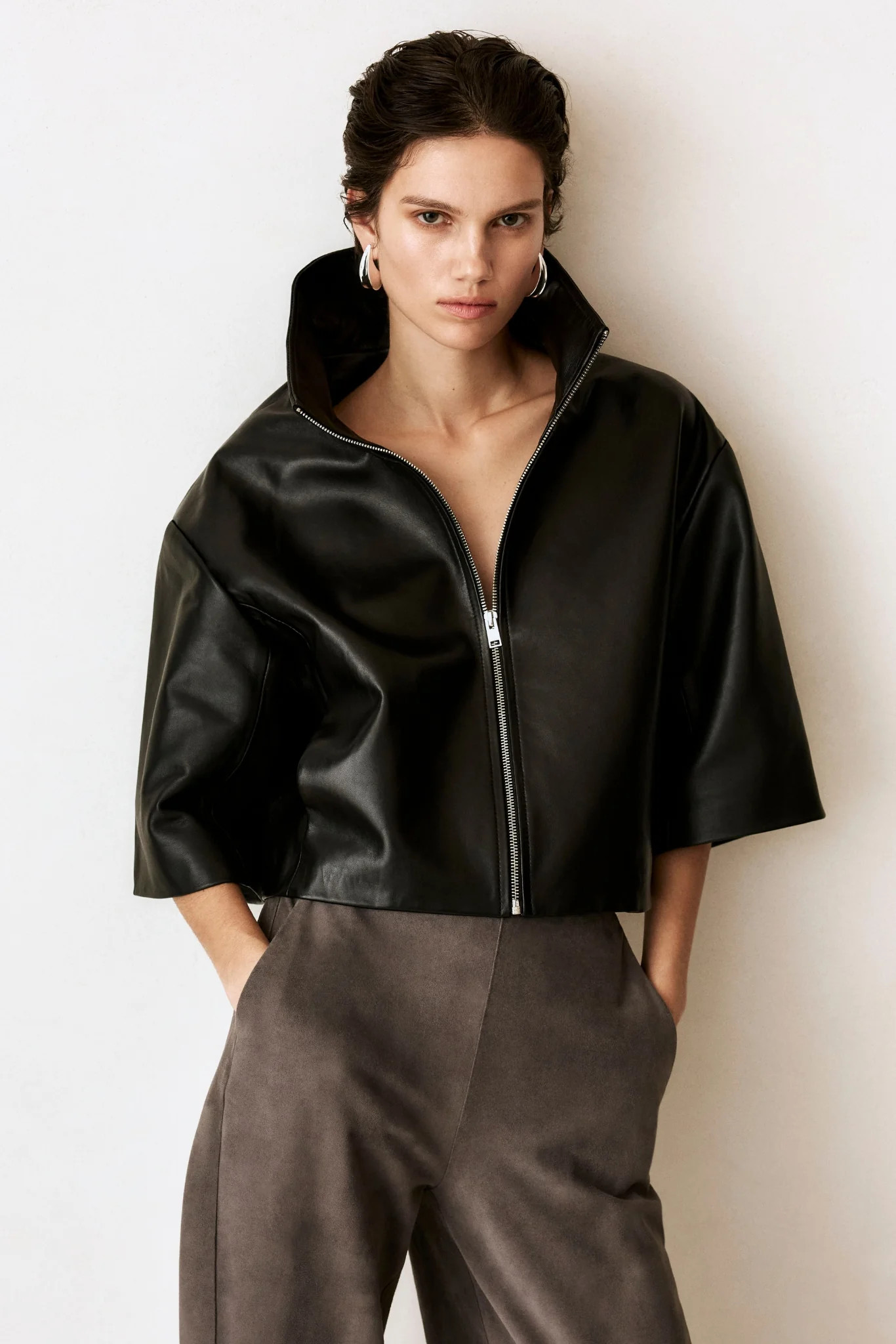 ELIN | Leather Funnel Neck Jacket | LAMARQUE