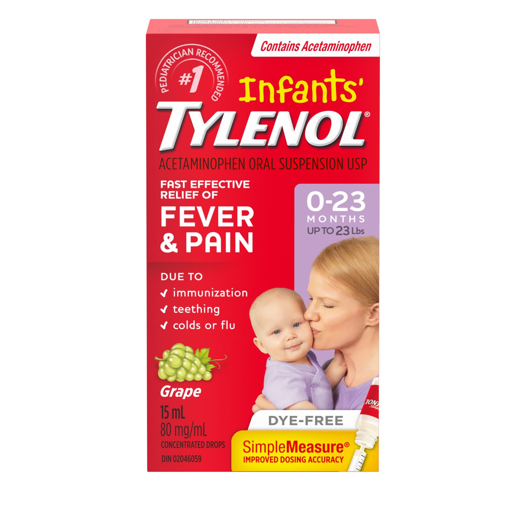 Tylenol Infants' Drops for Fast Fever and Pain Relief, White Grape Flavour, Dye Free, 15 mL Aceta... | Amazon (CA)