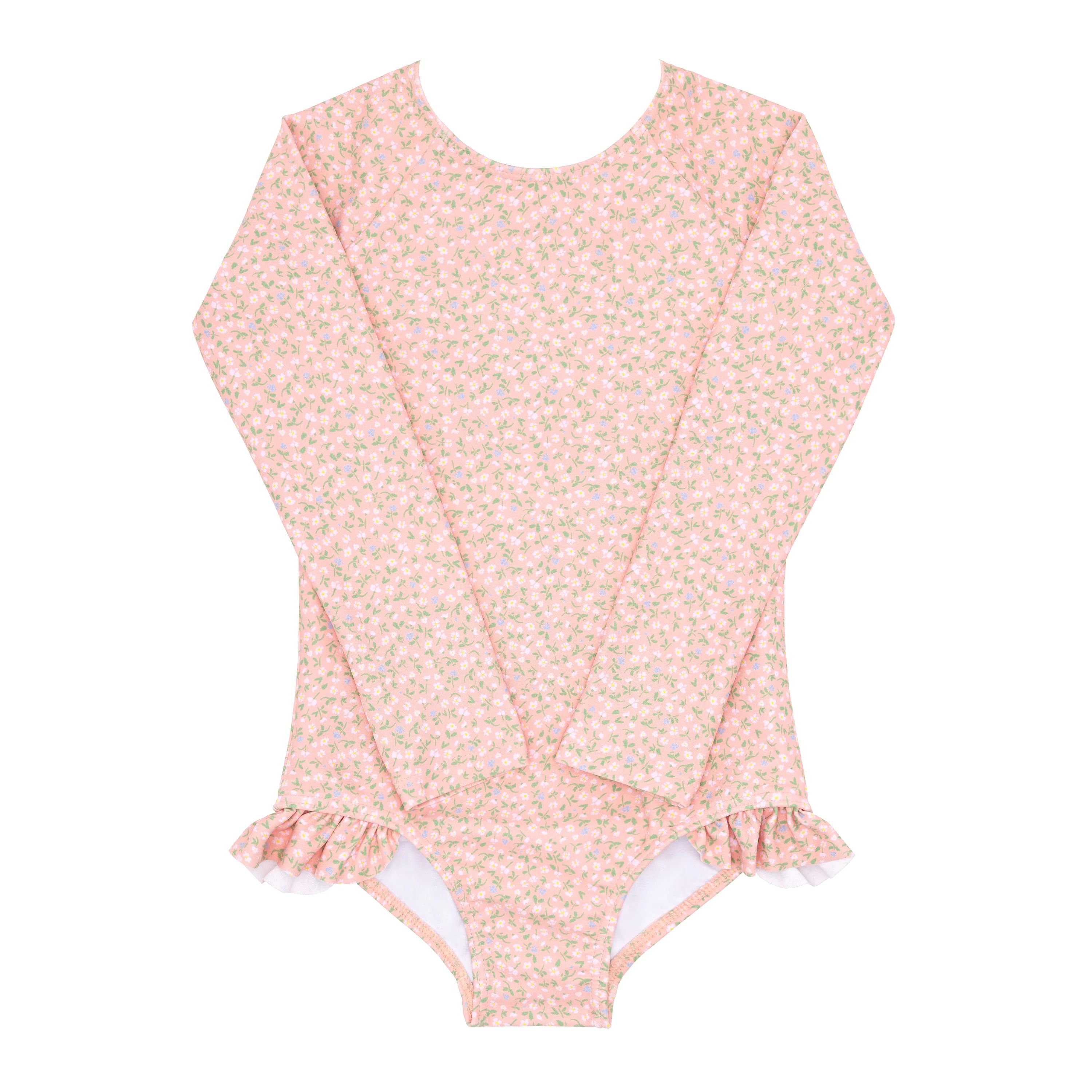 minnow x j.crew girls pink hibiscus ditsy rashguard one piece | minnow