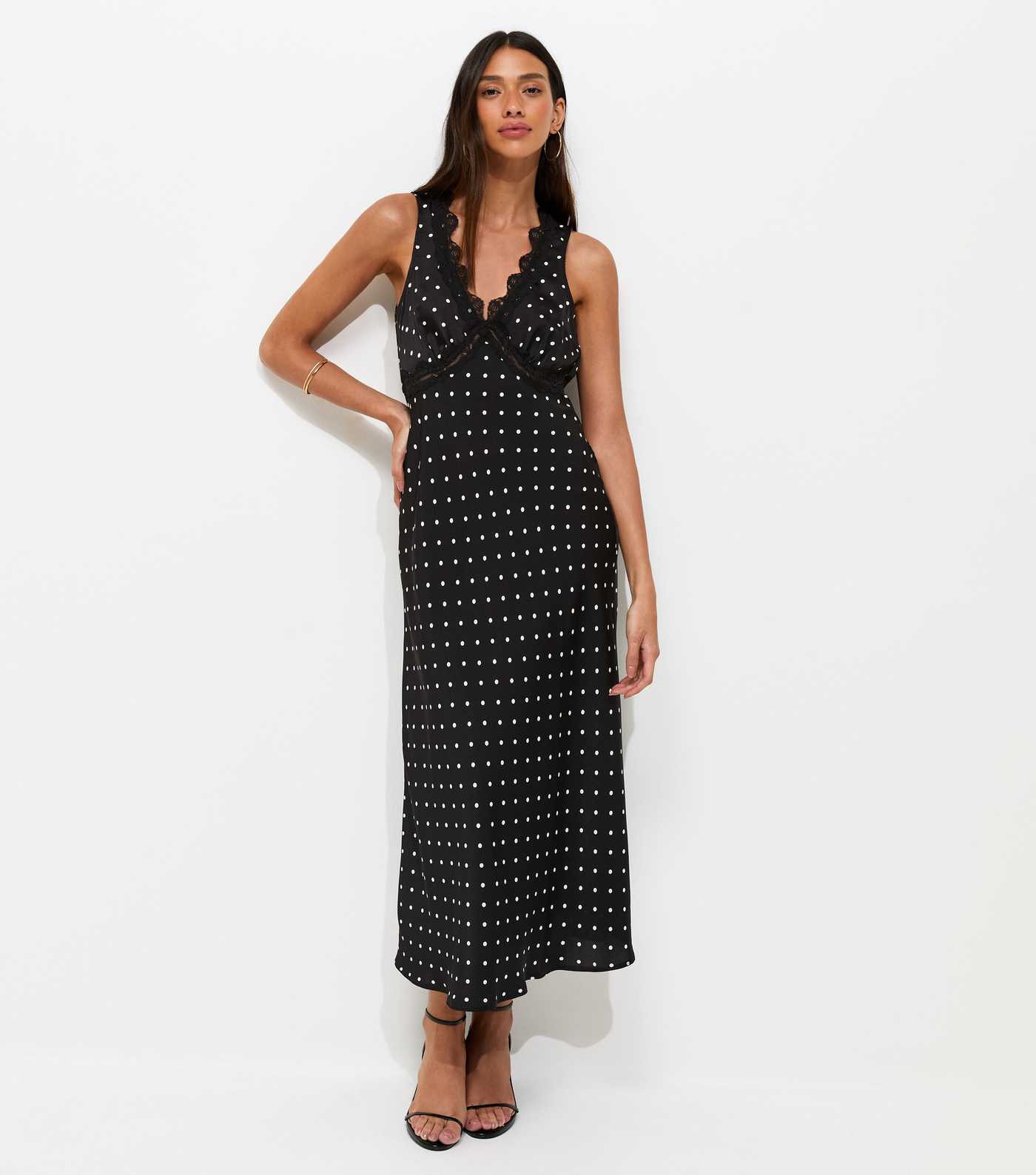 Black Satin Polka Dot Sleeveless Midi Dress | New Look | New Look (UK)