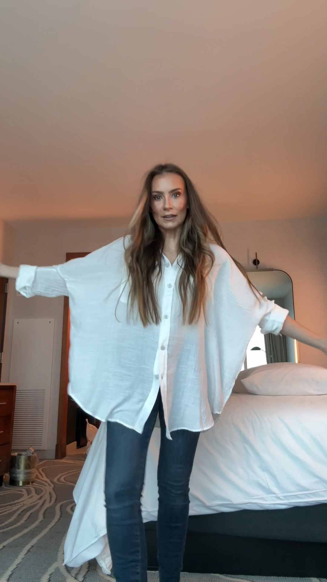 Perfect spring outfit. Oversized white top from American Eagle and bodysuit both size Small. Perfect travel look. 

Amazon find #founditonamazon good American skinny jeans classic Reebok white sneakers boho Daisy Jones outfit warm weather look

#LTKshoecrush #LTKunder50 #LTKSeasonal
