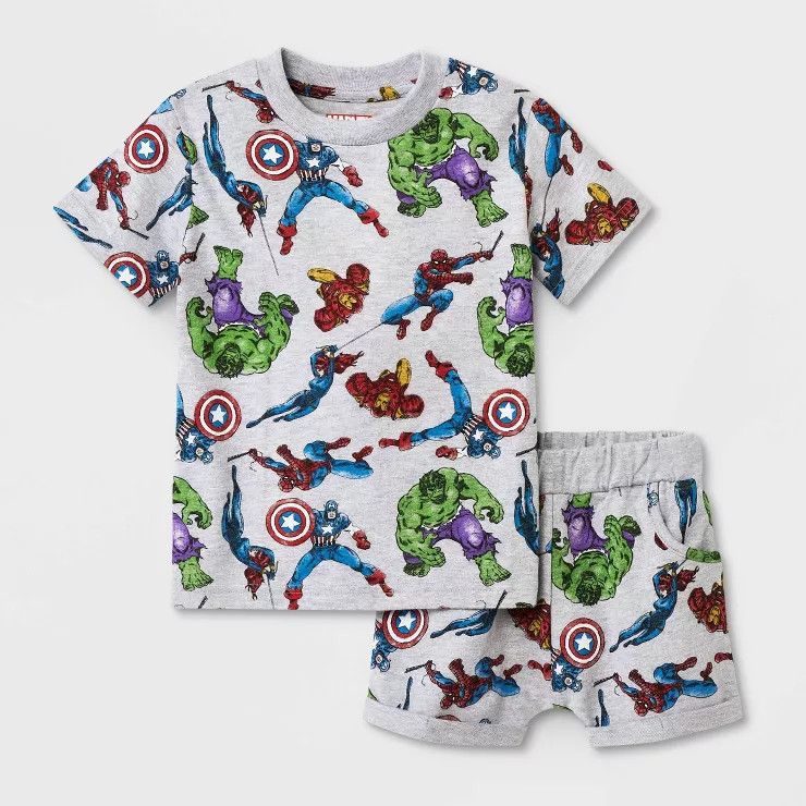 Toddler Boys' Marvel Superheroes Top and Bottom Set - Gray | Target
