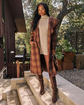 Sunday Gathering Longline Plaid Coat Brown Plaid / S | VICI