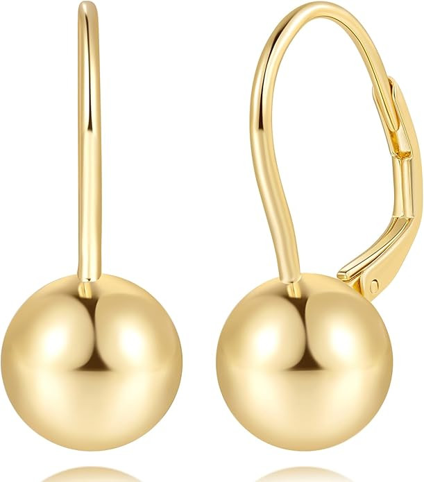 Gold Earrings for Women 14K Gold Hoop Earrings for Women Leverback Ball Dangle Drop Earring for W... | Amazon (US)