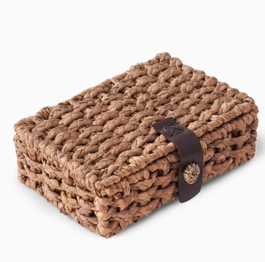 Decorative Water Hyacinth Woven Box with Lid, Small Wicker Storage Basket for Organizing Makeup, Jewelry & Home Essentials, Stylish Home Decor | Amazon (US)