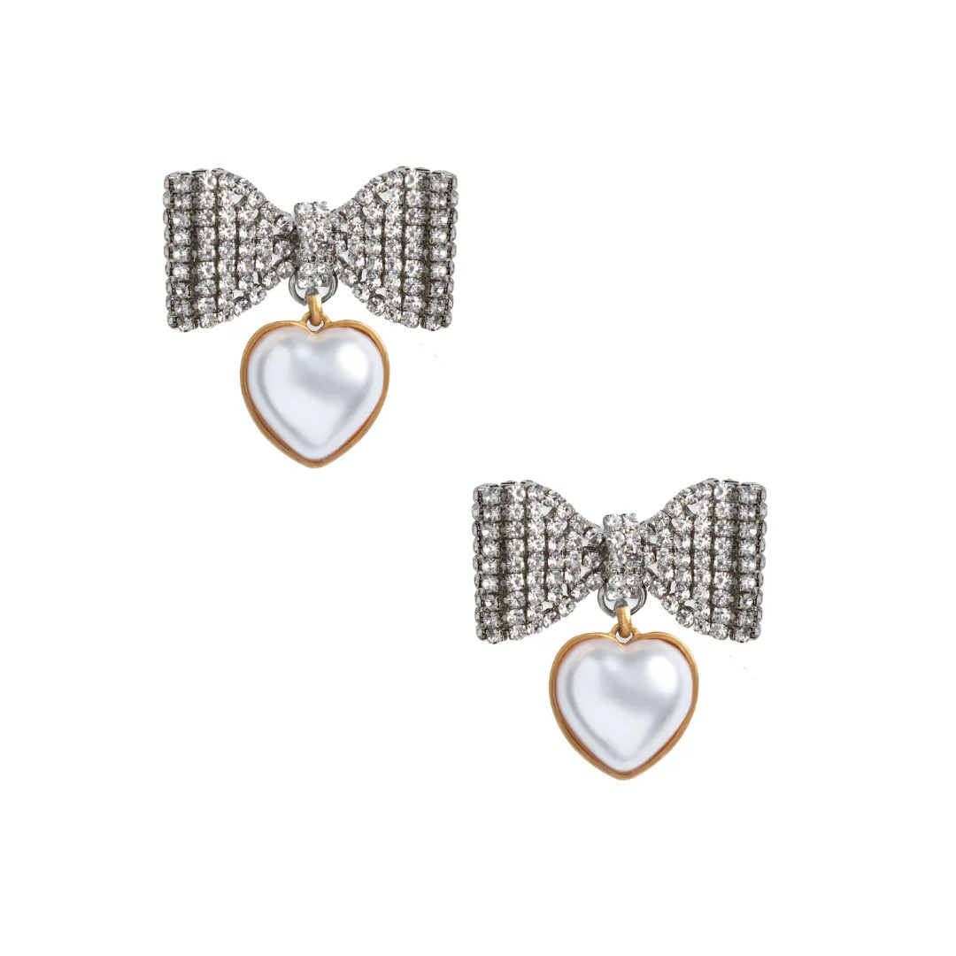 Pave Pearl Heart Bow Drops | Neely Phelan