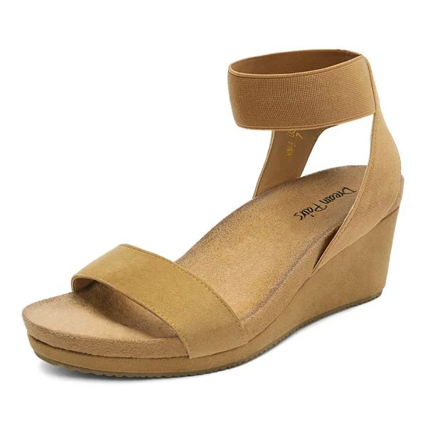 Dream Pairs Women's Platform Wedge Sandals Open Toe Elastic Ankle Strap Sandals Nini-5 Camel Size... | Walmart (US)