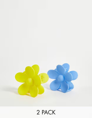 Reclaimed Vintage inspired flower hair clip 2 pack in blue and yellow | ASOS (Global)