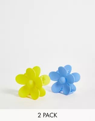 Reclaimed Vintage inspired flower hair clip 2 pack in blue and yellow | ASOS (Global)