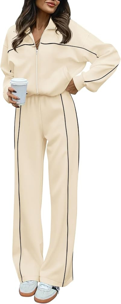 BTFBM Women's Two Piece Tracksuit Fall 2025 Long Sleeve Zip Up Sweatshirt Long Pants Outfits Jogg... | Amazon (US)