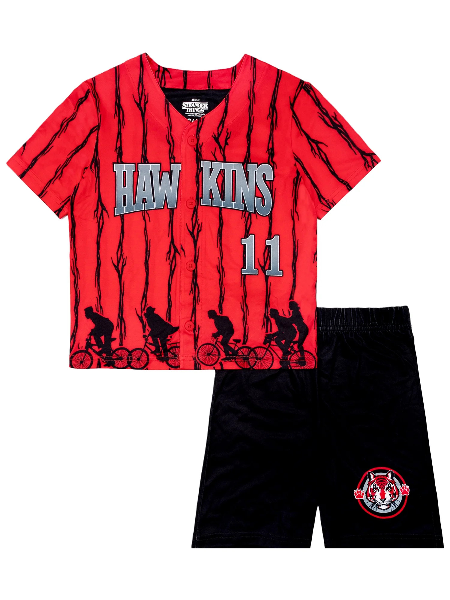 Stranger Things 2-Piece Short Sleeve Top and Short Jersey Coat Pajama Set, Sizes 4-12 | Walmart (US)