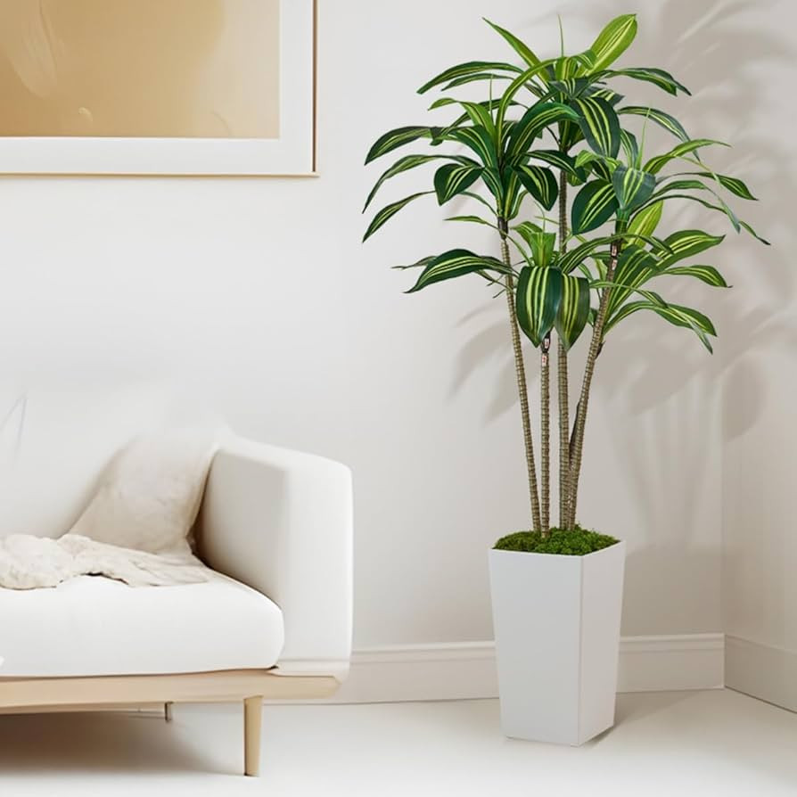SJSCYD Dracaena Artificial Plants Indoor, 5FT Tall Faux Tree with White Tall Planter, Fake Yucca ... | Amazon (US)