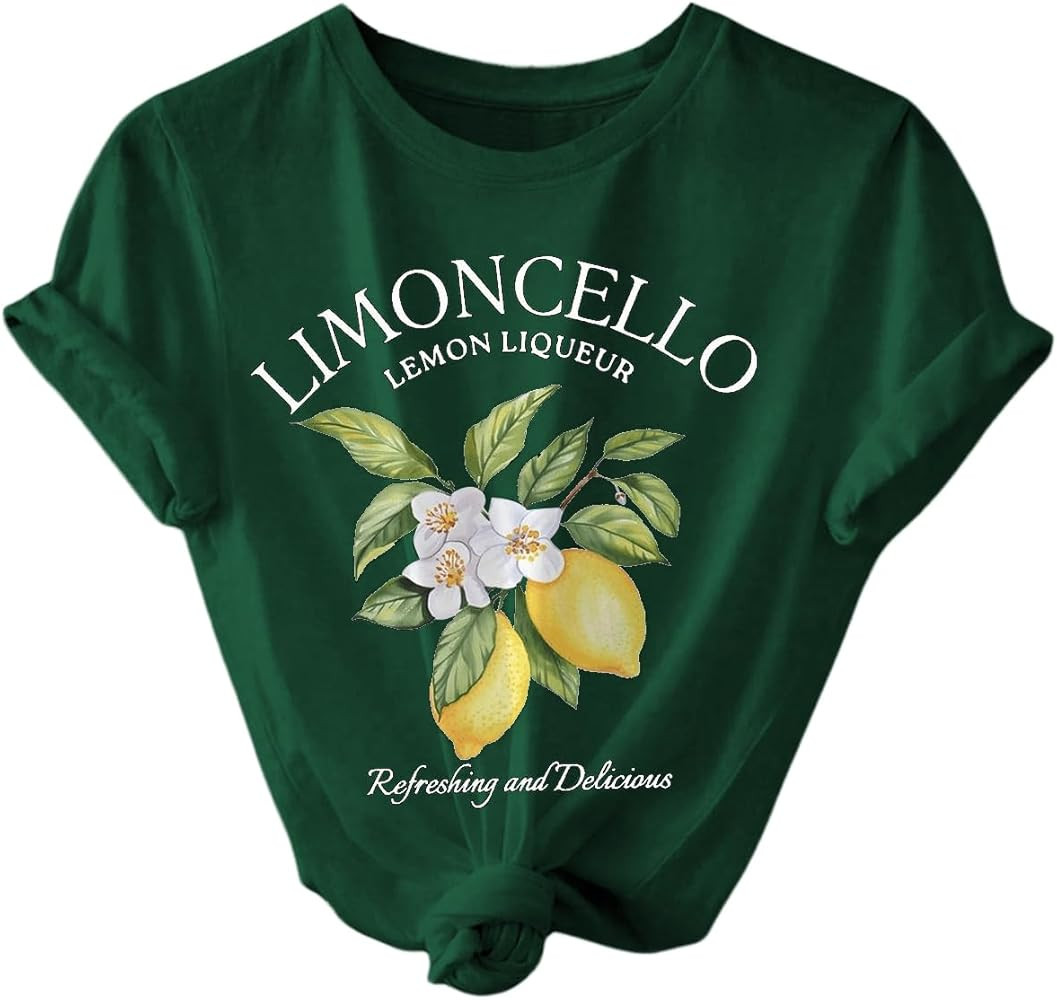 SweatyRocks Women's Lemon Shirts Letter Fruit Printed Graphic Tees Short Sleeve Casual T-Shirt | Amazon (US)