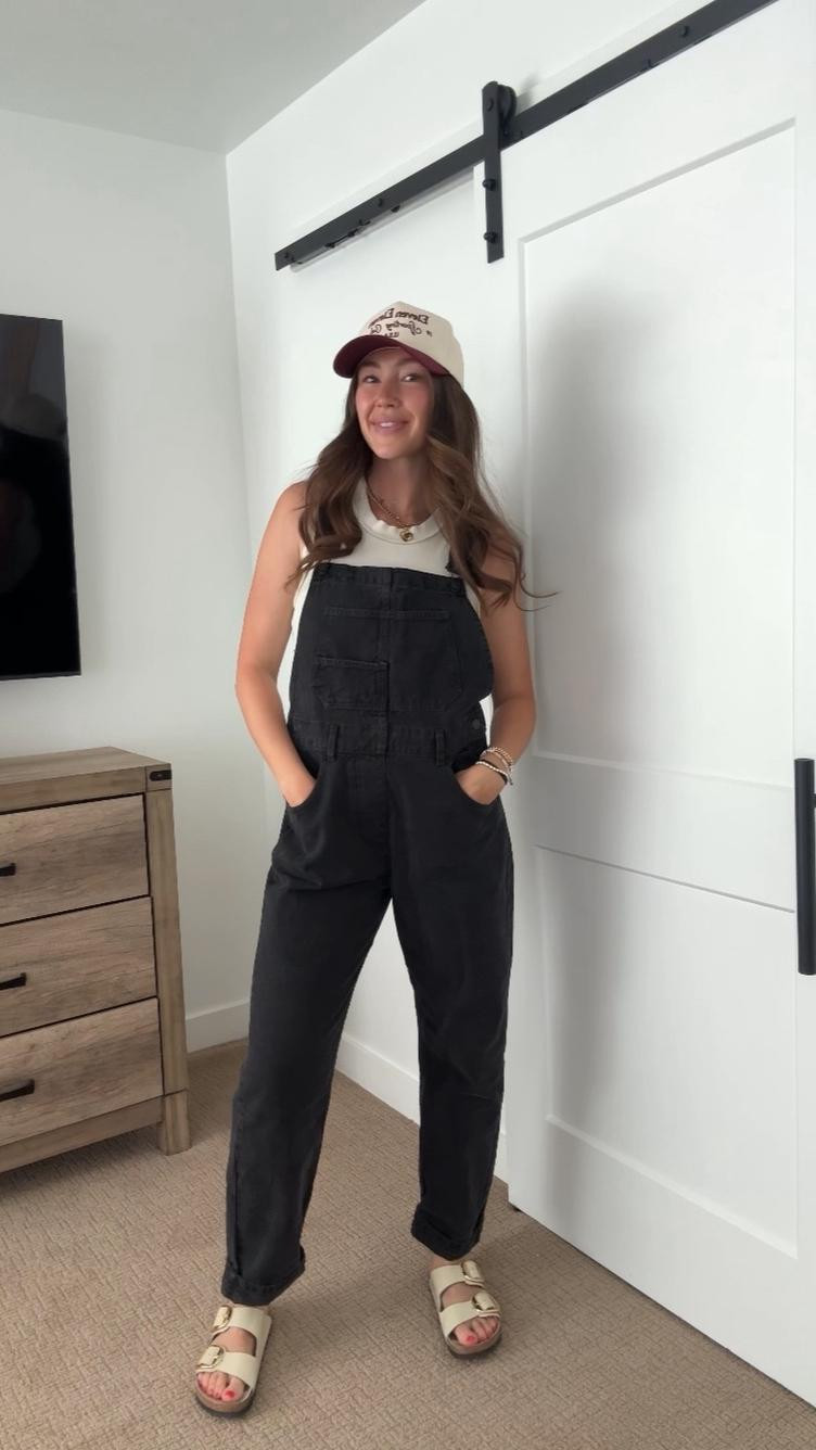 Mom ootd // wearing true medium in overalls and tank. 