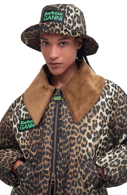 BARBOUR X GANNI Waxed Cotton Bucket Hat in Leopard Print at Nordstrom, Size Medium | Nordstrom