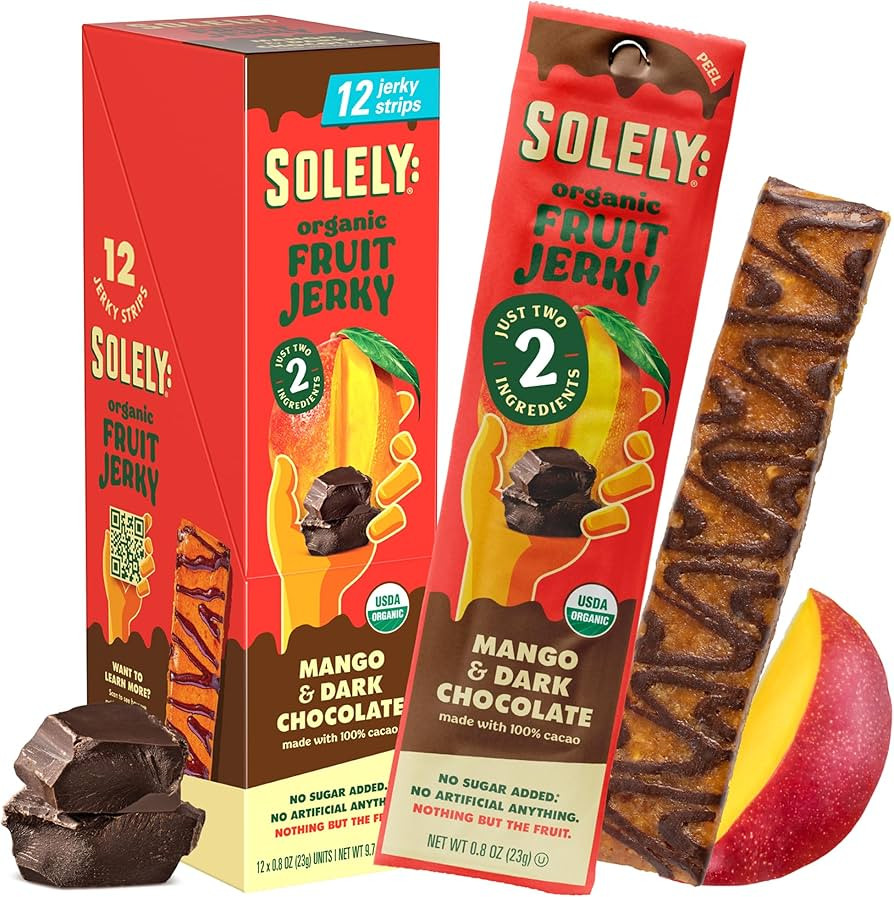 SOLELY - Organic Mango Chocolate Drizzled Fruit Jerky - 12 Individually Wrapped Fruit Strips - Fr... | Amazon (US)