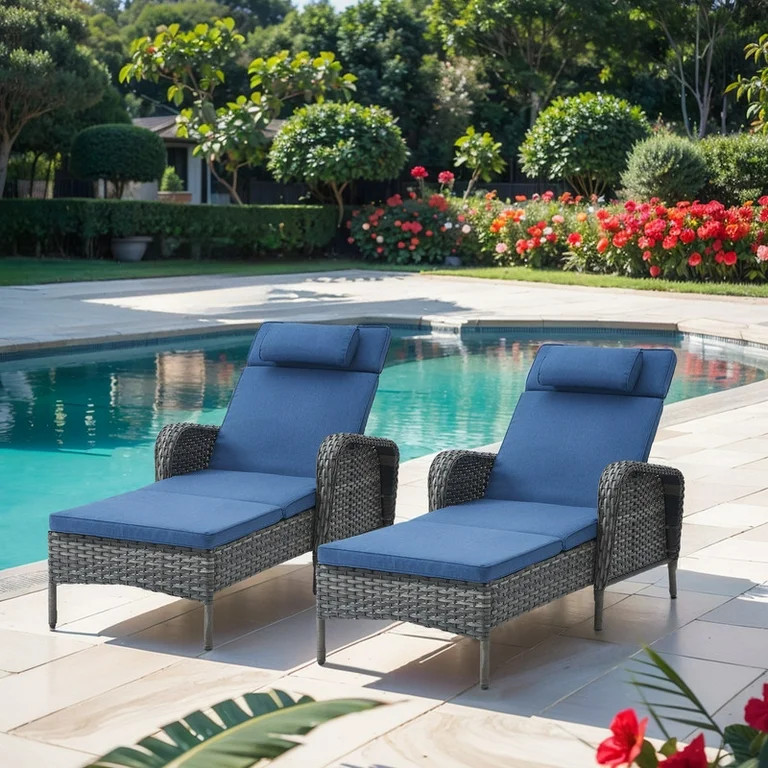 PARKWELL Set of 2 Outdoor Folding Chaise Lounge Chairs - Wicker Rattan Adjustable Recliners for P... | Walmart (US)