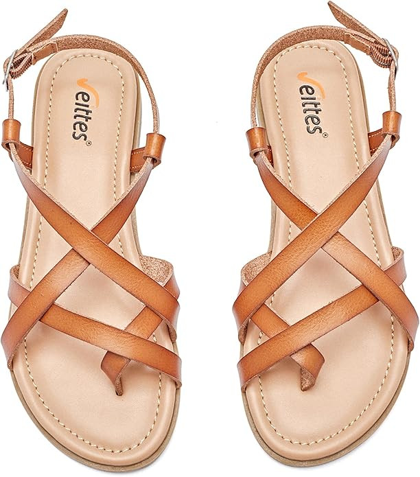 Veittes Women's Flat Slide Sandals - Comfort Casual Criss Cross Flat Summer Shoes. | Amazon (US)