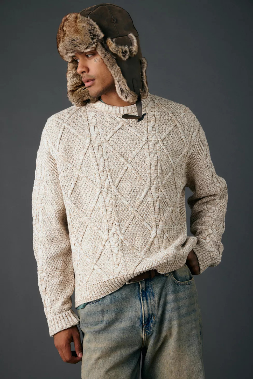 UO Kieran Cable Knit Boxy Crew Neck Sweater | Urban Outfitters (US and RoW)