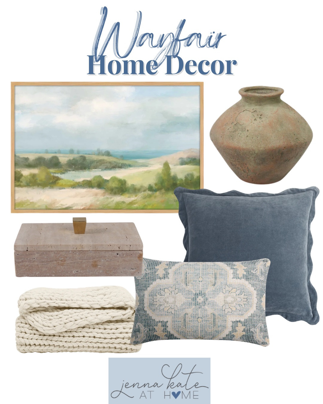 Wayfair home finds include vase, throw pillows, throw blanket, and decorative box.

Home decor, coastal home, looks for less, styled home finds

#LTKSaleAlert #LTKHome #LTKSeasonal