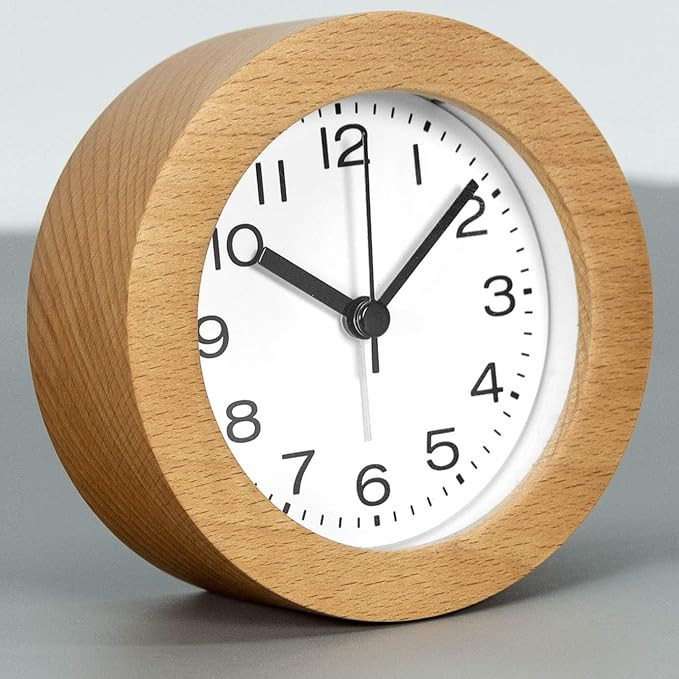 3-Inches Round Wooden Alarm Clock with Arabic Numerals, Non-Ticking Silent, Backlight, Battery Op... | Amazon (US)