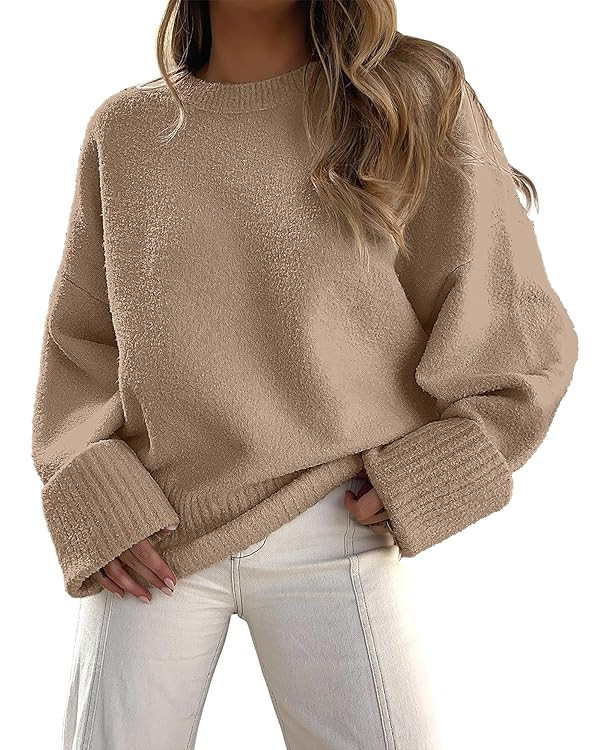 ANRABESS Women's Oversized Sweaters 2025 Long Sleeve Fuzzy Knit Casual Chunky Pullover Sweater Fa... | Amazon (US)