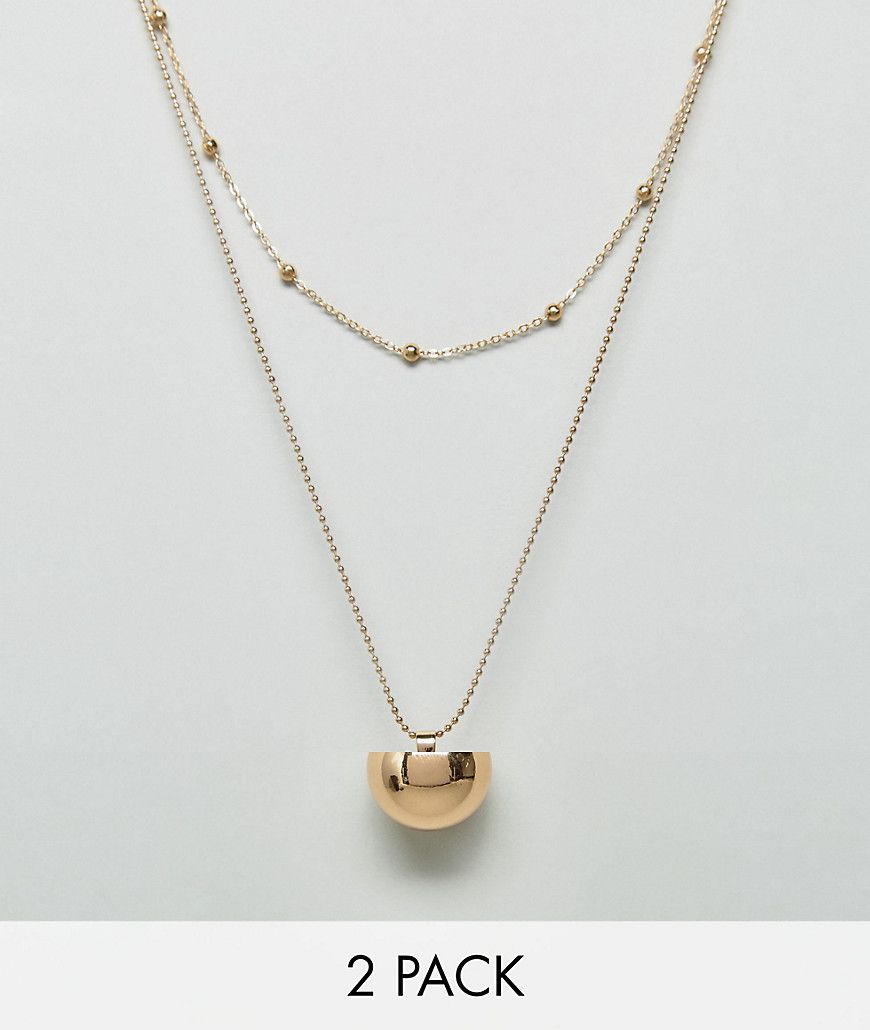 ASOS Pack of 2 Dot Dash and Ball Pendant Necklaces - Gold | Asos AU