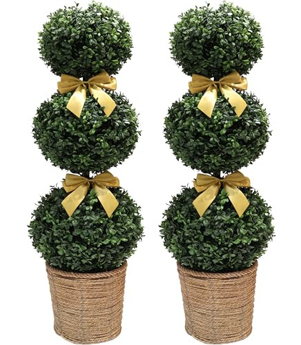 38''Artificial Boxwood Ball Topiary Trees 3.15FT, Triple Balls Faux Topiaries Tree Store Garden I... | Amazon (US)