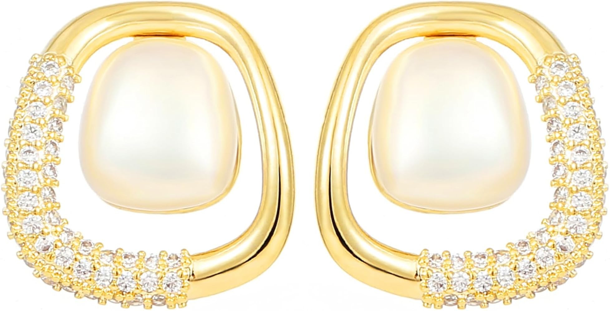 14K Gold Plated Shell Pearl Rhinestone Stud Earrings for Women Jewelry | Amazon (US)