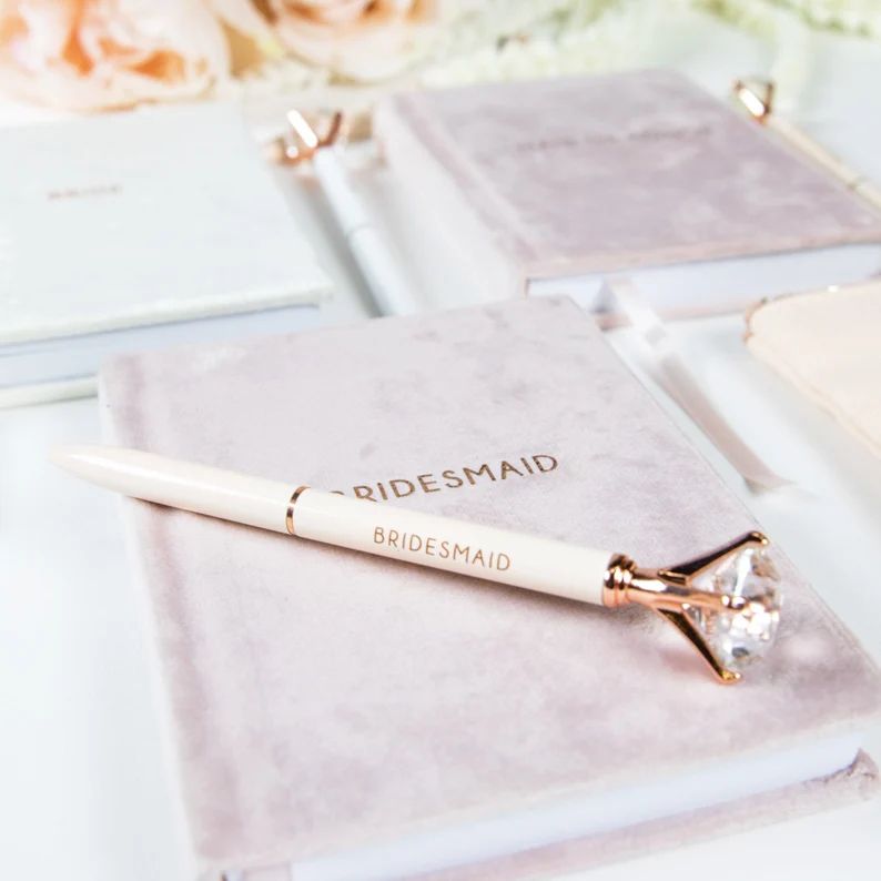 Bridal Party Diamond Jewel Pen - Unique Bridesmaids Gifts White or Blush Pink Pen Bachelorette Br... | Etsy (US)