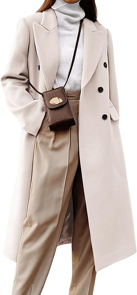 IDEALSANXUN Womens Long Wool Coats Fall Winter Double Breasted Trench Coat Peacoat | Amazon (US)
