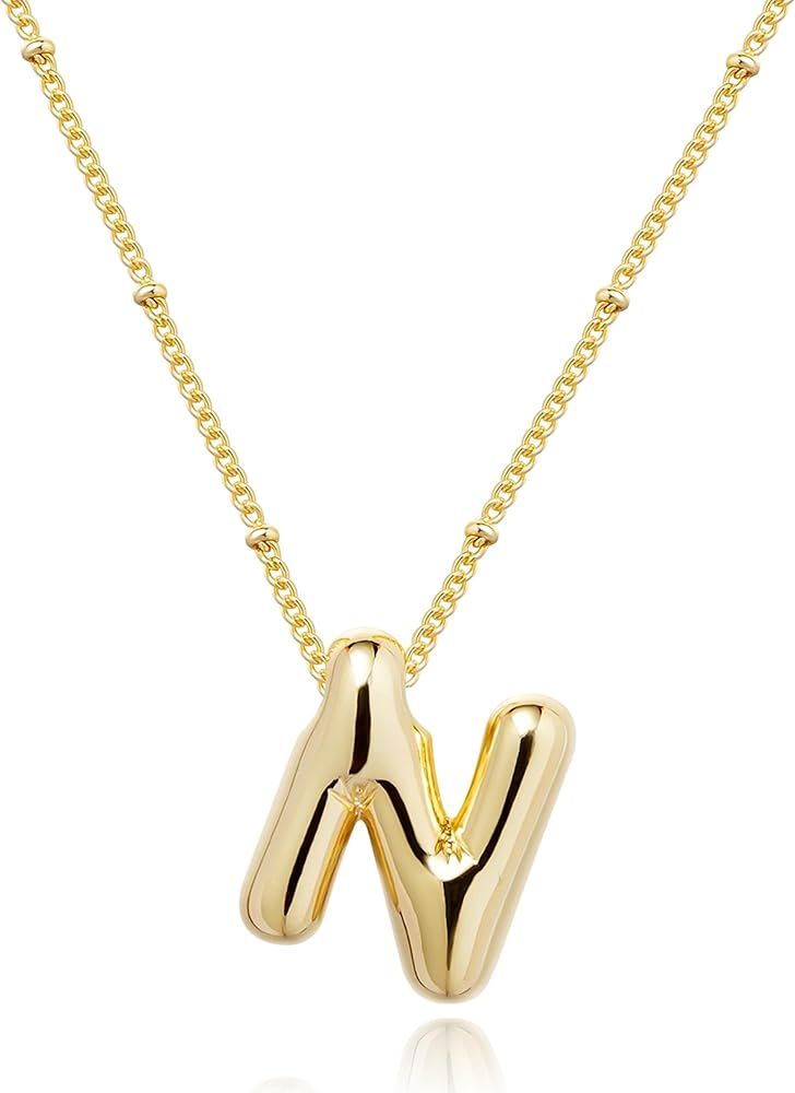 Initial Necklaces for Women,Trendy Bubble Letter Necklace Gold Plated Dainty Bubble Letter Neckla... | Amazon (US)