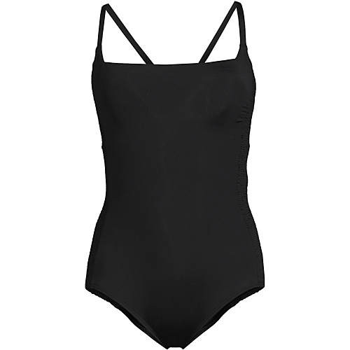 Women's Chlorine Resistant Smocked Square Neck One Piece Swimsuit with Adjustable Straps | Lands' End (US)